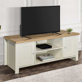Highland Wooden TV Stand With 2 Doors In Cream And Oak