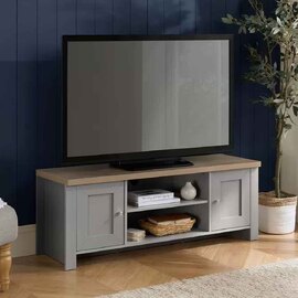 Highland Wooden TV Stand With 2 Doors in Dark Grey and Oak
