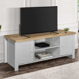 Highland Wooden TV Stand With 2 Doors In Grey And Oak