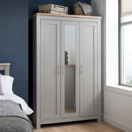 Highland Wooden Wardrobe With 3 Doors in Dark Grey and Oak