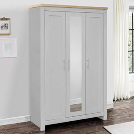 Highland Wooden Wardrobe With 3 Doors In Grey Oak