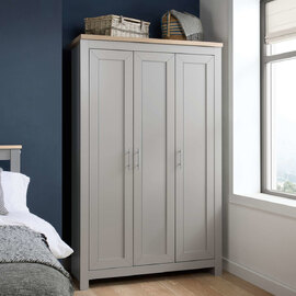 Highland Wooden Wardrobe with 3 Doors in Grey and Oak