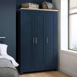 Highland Wooden Wardrobe with 3 Doors in Navy Blue and Oak