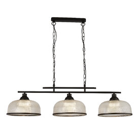 Highworth 3 Light Holophane Glass Shade Pendant Light In Black