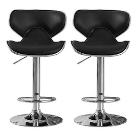 Hillsides Black PU Leather Bar Stools With Chrome Base In Pair