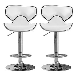 Hillsides White PU Leather Bar Stools With Chrome Base In Pair