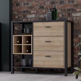Hinckley Wooden Drinks Cabinet With 3 Drawers In Matt Black Oak