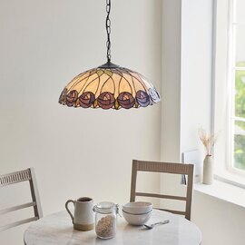 Hinton Large Tiffany Glass Pendant Ceiling Light In Multicolour