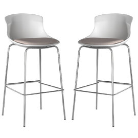 Hinton White Plastic Bar Stools With Fabric Seat In Pair