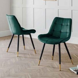 Hiorix Green Fabric Dining Chairs with Black Legs in Pair