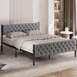 Hirosa Metal Double Bed in Grey