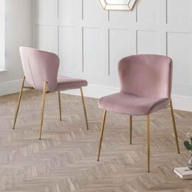 Hirosan Dusky Pink Velvet Dining Chairs with Gold Legs in Pair