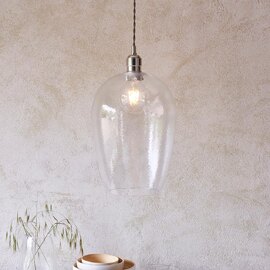 Hixson Large Hammered Glass Pendant Ceiling Light In Nickel