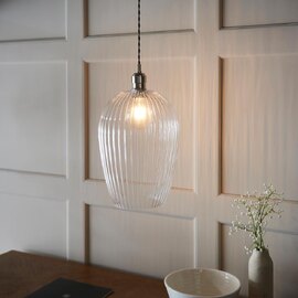 Hixson Large Ribbed Glass Pendant Ceiling Light In Nickel