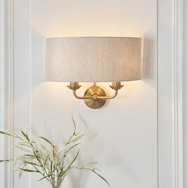 Hixson Natural Fabric Wall Light With Vintage Brass Base