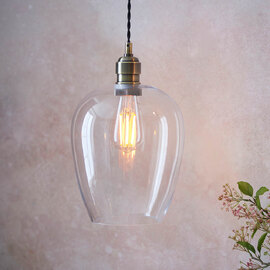 Hixson Small Clear Glass Ceiling Pendant Light In Antique Brass