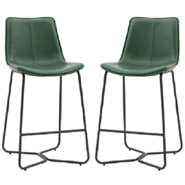 Holland Green Leather Bar Chairs With Metal Frame In Pair