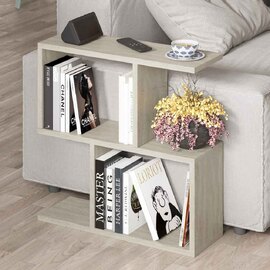 Homemania Wooden Side Table in Travertine Marble Effect