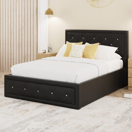 Honiton PU Leather Ottoman Storage King Size Bed In Black