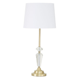 Hopac White Fabric Shade Table Lamp With Brass Crystal Base