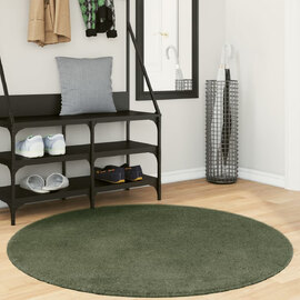 Hopkins 120cm Polyester Round Non-Slip Washable Rug - Forest Green