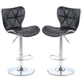 Houston Black PU Leather Bar Stools With Chrome Base In Pair