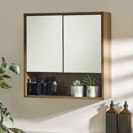 Hovaro Wooden Bathroom Mirrored Cabinet with 2 Doors in Walnut