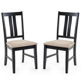 Hull Black Wooden Dining Chairs With Fabric Seat In Pair