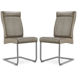 Humble Brown PU Leather Dining Chairs With Steel Legs In Pair