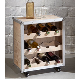 Hyattsville Wooden Bottle Rack On Castors In Natural Pine