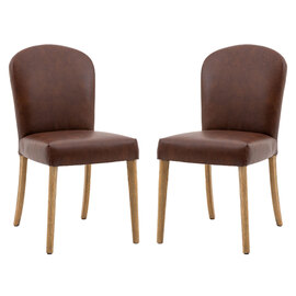 Hyeres Antique Brown Leather Dining Chairs With Oak Legs In Pair
