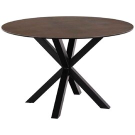 Hyeres Ceramic Round Dining Table With Black Legs - Dark Oak