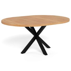Hyeres Wooden Round Extending Dining Table With Black Legs - Wild Oak