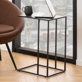 Ibiza Wooden Side Table In Black Izmir Marble Effect