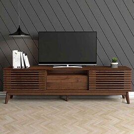 Ilford Wooden TV Stand With 2 Sliding Doors In Columbian Walnut