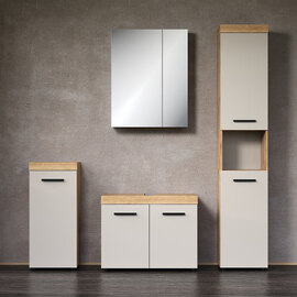 Ilrano Wooden Bathroom Furniture Set in Cashmere and Evoke Oak