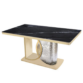 Ilsero Black Sintered Stone Hammered Design Dining Table with Gold Finish Frame