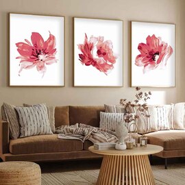 Impressionist Wooden 20x30cm Crimson Bloom Art Frame Set of 3 in Multicolour