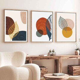 Impressionist Wooden 30x40cm Autumnal Abstract Art of Frame Set of 3 in Multicolour