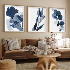 Impressionist Wooden 30x40cm Indigo Art of Frame Set of 3 in Multicolour