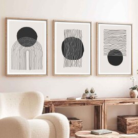 Impressionist Wooden 30x40cm Lunar Wave Art of Frame Set of 3 in Multicolour