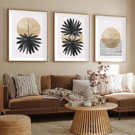 Impressionist Wooden 30x40cm Palm Art of Frame Set of 3 in Multicolour
