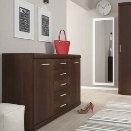Impro Wooden Sideboard With 2 Doors 5 Drawers In Dark Mahogany