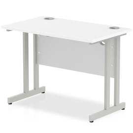 Impulse 600mm Computer Desk In White And Silver Cantilever Leg