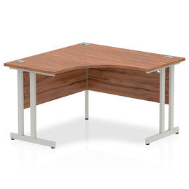 Impulse Corner Computer Desk In Walnut And Silver Cantilever Leg