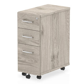 Impulse Narrow Wooden 3 Drawers Office Pedestal In Grey Oak
