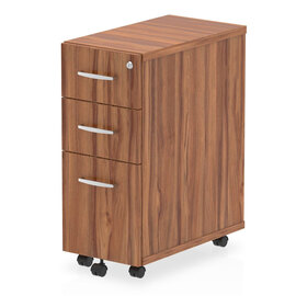 Impulse Narrow Wooden 3 Drawers Office Pedestal In Walnut