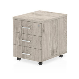 Impulse Wooden 3 Drawers Mobile Pedestal In Grey Oak