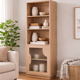 Inglewood Wooden Bookcase With 1 Door In Natural