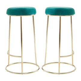 Intercrus Tall Green Velvet Bar Stools With Gold Frame In A Pair